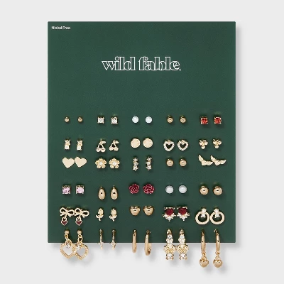 Floral And Heart Earring Set 30pc- Wild Fable™ Red/Gold/Pink