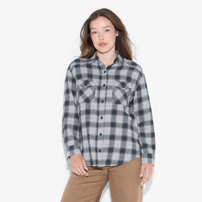 Women's Oversized Long Sleeve Collared Flannel Shirt - Wild Fable™