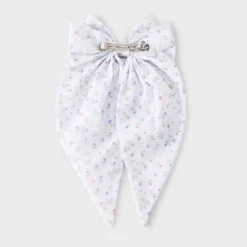 Fabric Bow Hair Barrette - Wild Fable⢠White/Floral: Polyester Clip For All Hair Types, Solid Pattern, 18+ Age