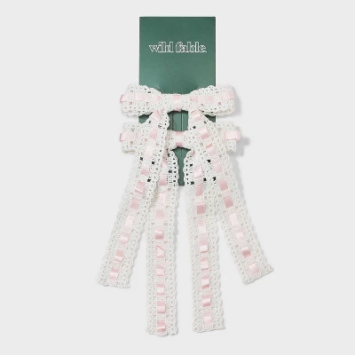 Ribbon Bow Pelican Hair Clip Set 2pc - Wild Fable™ White/Light Pink