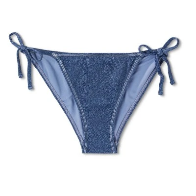 Women's Denim Textured Scoop Front High Leg Cheeky Bikini Bottom - Wild Fable™ Denim Blue - Image 5