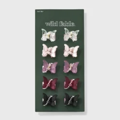 Butterfly Claw Hair Clip Set 10pc - Wild Fable⢠Red/Light Pink/Black