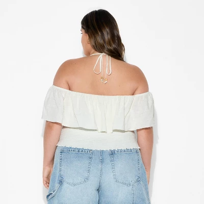 Women's Smocked Ruffle Sleeve Open-Neck Halter Top - Wild Fable™ Off-White - Image 2