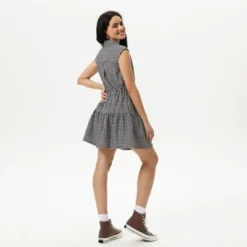 Women's Mini Cap Sleeve Elastic Waistband Mini Dress - Wild Fable⢠Black Gingham