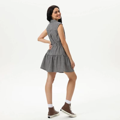 Women's Mini Cap Sleeve Elastic Waistband Mini Dress - Wild Fable™ Black Gingham