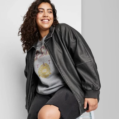 Women's Distressed Faux Leather Bomber Jacket - Wild Fable™ Black - Image 4