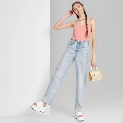 Women's Super-High Rise Distressed Straight Jeans - Wild Fable™ Light Wash - Image 3