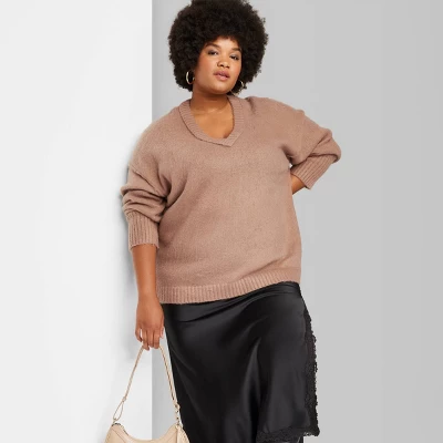 Women's V-Neck Fuzzy Oversized Pullover Sweater - Wild Fable™ - Image 3