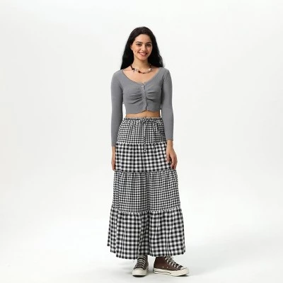 Women's Elastic Waistband Maxi Skirt - Wild Fable™ Black Gingham - Image 2