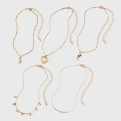 Mixed Rose And Heart Choker Necklace Set 5pc - Wild Fable™ Gold