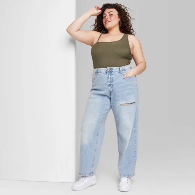 Women's High-Rise 90's Relaxed Slashed Straight Jeans - Wild Fable™ Light Wash - Image 4