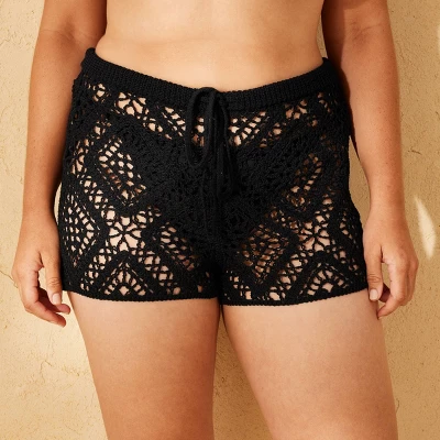 Women's Drawstring Crochet Swim Cover Up Shorts - Wild Fable™ - Image 3