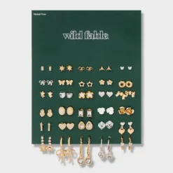 Flower Bow And Heart Earring Set 30pc - Wild Fable⢠Gold