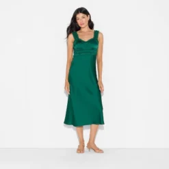 Women's Ruched Midi Bodycon Dress - Wild Fable⢠Dark Green