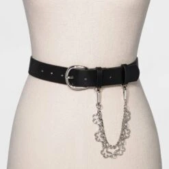 Women's New Polyurethane With Swag Chain Belt - Wild Fable⢠Black