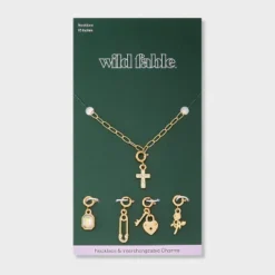 Build Your Own Cross And Rose Charm Necklace - Wild Fable⢠Gold