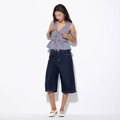 Women's Tie-Front Ruffle Vest - Wild Fable™ Navy Blue Gingham - Image 2