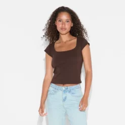 Women's Slim Fit Short Sleeve Square Neck T-Shirt - Wild Fableā¢