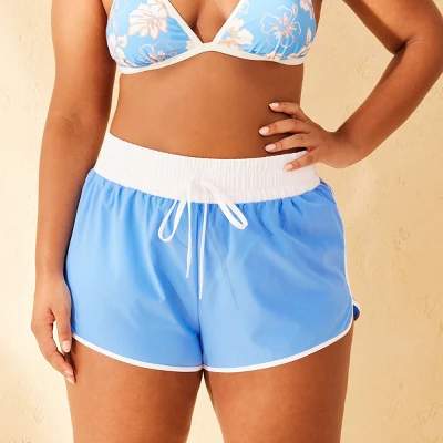 Women's Mid-Rise Drawstring Board Shorts - Wild Fable™ Blue/White - Image 3