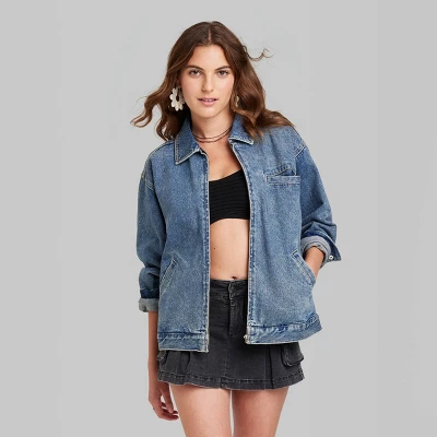 Women's Boxy Zip-Up Denim Jacket - Wild Fable™ Blue Denim