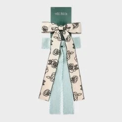 Floral Print And Solid Bow Hair Clip Set 2pc - Wild Fable⢠Beige/Teal Green