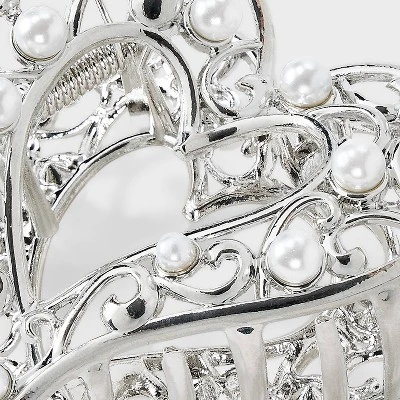Heart Pearls Claw Hair Clip - Wild Fable™ Metallic Silver: Secures All Hair Types, Zinc & Iron Material, 18+ Age - Image 2