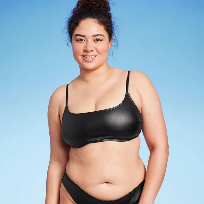 Women's Faux Leather Bralette Bikini Top - Wild Fable™ Black - Image 3