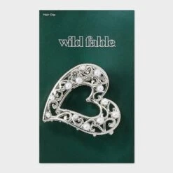 Heart Pearls Claw Hair Clip - Wild Fable™ Metallic Silver: Secures All Hair Types, Zinc & Iron Material, 18+ Age