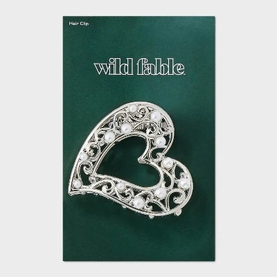Heart Pearls Claw Hair Clip - Wild Fable™ Metallic Silver: Secures All Hair Types, Zinc & Iron Material, 18+ Age