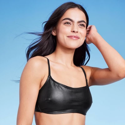 Women's Faux Leather Bralette Bikini Top - Wild Fable™ Black - Image 2
