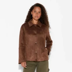 Women's Pointed Collar Faux Suede Chore Coat - Wild Fable⢠Brown