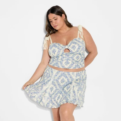 Women's Lace Tie Strap Tank Top - Wild Fable™ Blue Floral - Image 3