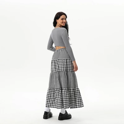 Women's Elastic Waistband Maxi Skirt - Wild Fable™ Black Gingham - Image 3
