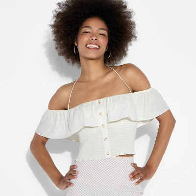 Women's Smocked Ruffle Sleeve Open-Neck Halter Top - Wild Fable™ Off-White - Image 4