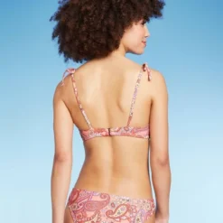 Women's Shoulder Tie Bralette Bikini Top - Wild Fable⢠Peach Paisley Print