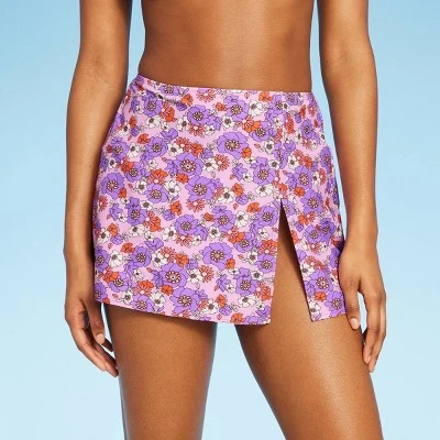 Women's Side-Slit Skirt Swimsuit Cover Up - Wild Fable™ Purple Floral Print - Image 5