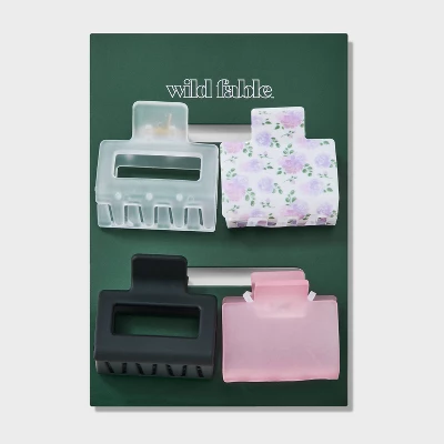 Rose Print Claw Hair Clip Set 4pc - Wild Fable™ White/Black/Pink