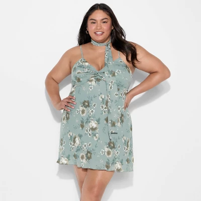 Women's Twist Front Scarf Mini Dress - Wild Fable™ Dark Green Floral - Image 4