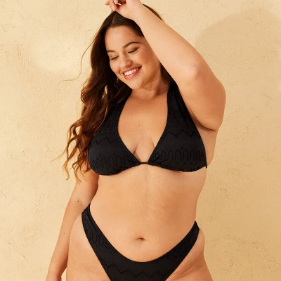 Women's Eyelet Multiway Tall Triangle Bikini Top - Wild Fable™ Black - Image 3