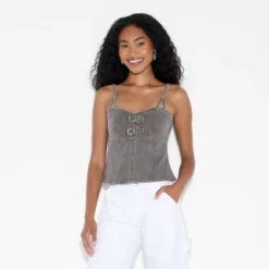 Women's Denim Buckle Corset Tank Top - Wild Fable⢠Gray Wash
