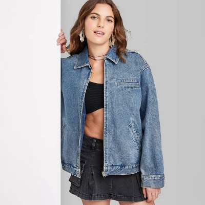 Women's Boxy Zip-Up Denim Jacket - Wild Fable™ Blue Denim - Image 3
