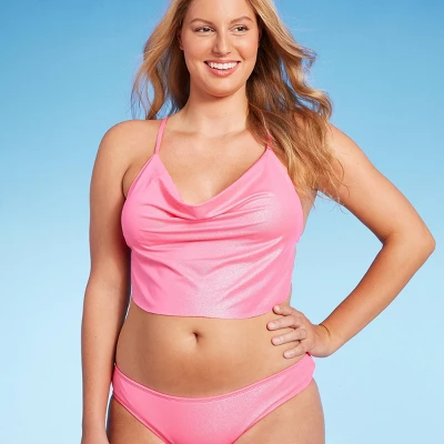 Women's Cowl Neck Longline Bralette Bikini Top - Wild Fable™ Pink Shine - Image 3