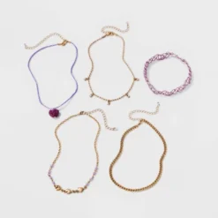 Embellished Heart Choker Necklace Set 5pc - Wild Fable⢠Gold/Purple