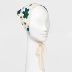 Knitted Flowers Headscarf - Wild Fable⢠Ivory/Blue/Brown/Green: Floral Polyester Scarf For Fashion
