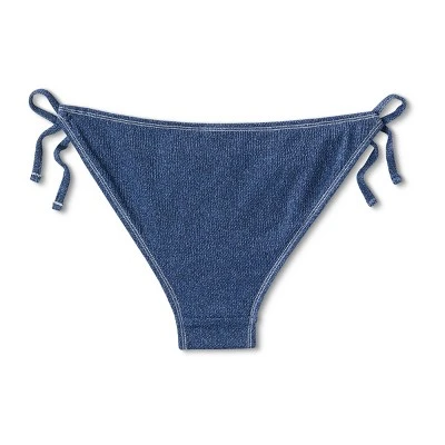 Women's Denim Textured Scoop Front High Leg Cheeky Bikini Bottom - Wild Fable™ Denim Blue - Image 6