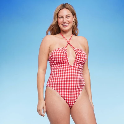 Women's Keyhole Cross Front Halter Ultra High Leg Cheeky One Piece Swimsuit - Wild Fable™ Red - Image 2