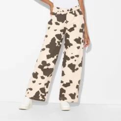 Women's High-Rise Straight Leg Pants - Wild Fable™ Brown Cow Print