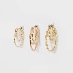 Click Top Faux Duo Hoop Earring Set 3pc - Wild Fableā¢