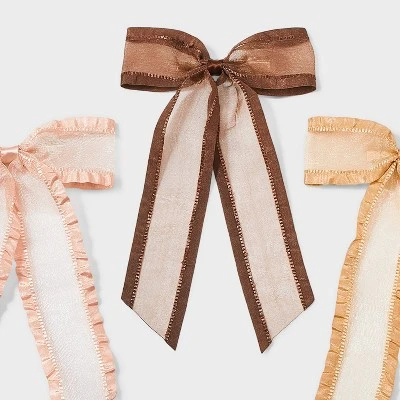 Organza Bow Pelican Hair Clip Set 3pc - Wild Fable™ Brown/Cream - Image 2