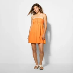 Women's Pintuck Strapless Babydoll Dress - Wild Fable⢠Orange